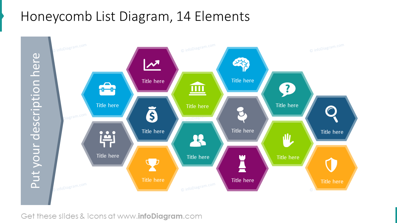 Honeycomb List For 14 Elements Ppt Template