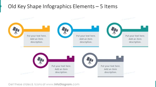 Old key shape infographics for 5 elements 
