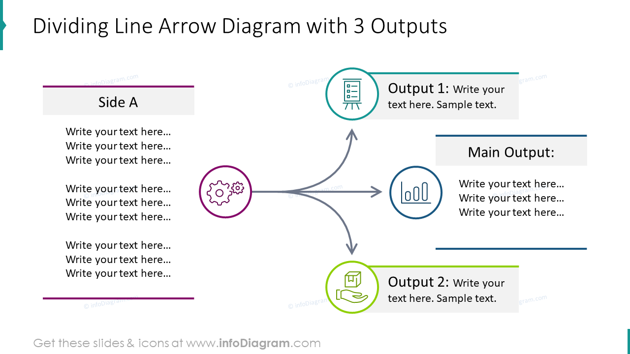 Dividing line arrow diagram with three outputs