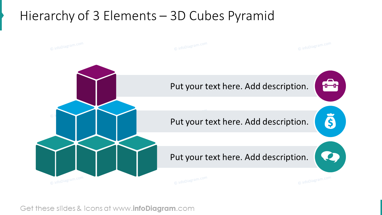 3D Cubes Pyramid Hierarchy of 3 Elements Template