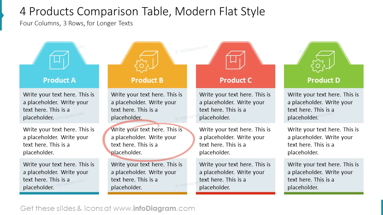 4 Products Comparison Table, Modern Flat Style