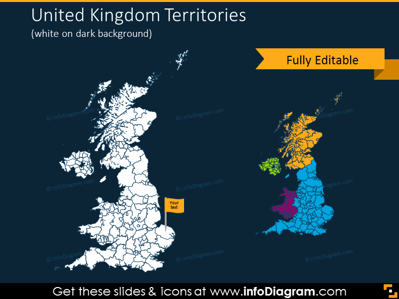 United Kingdom territories map on the dark background