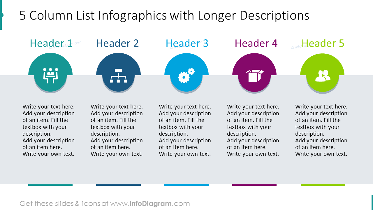 5 column list infographics with longer descriptions