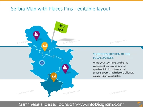 Serbia Map with Places Pins