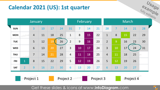 Quarterly 1Q 2021 Report Calendars PPT Template